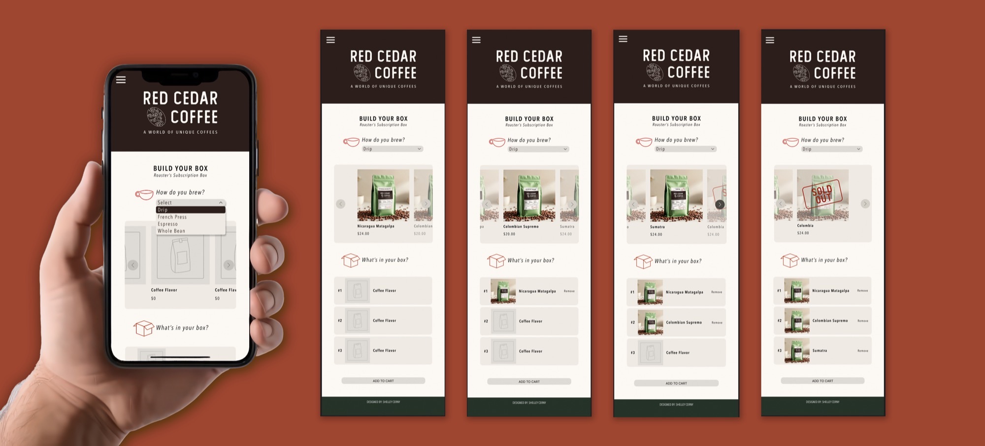 Red Cedar Coffee - mobile app design mockup