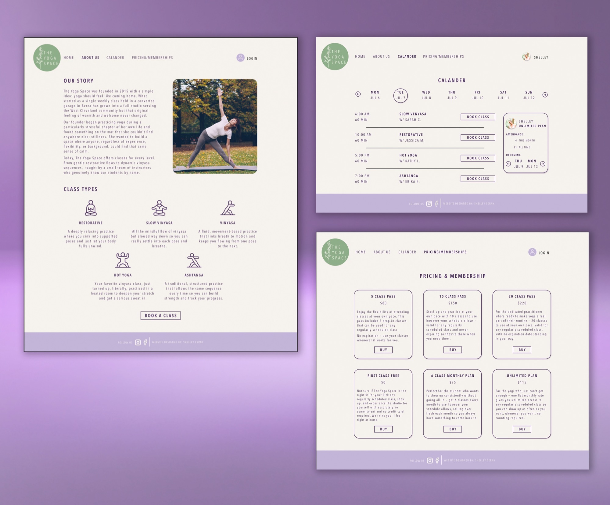 The Yoga Space - additional website design mockup